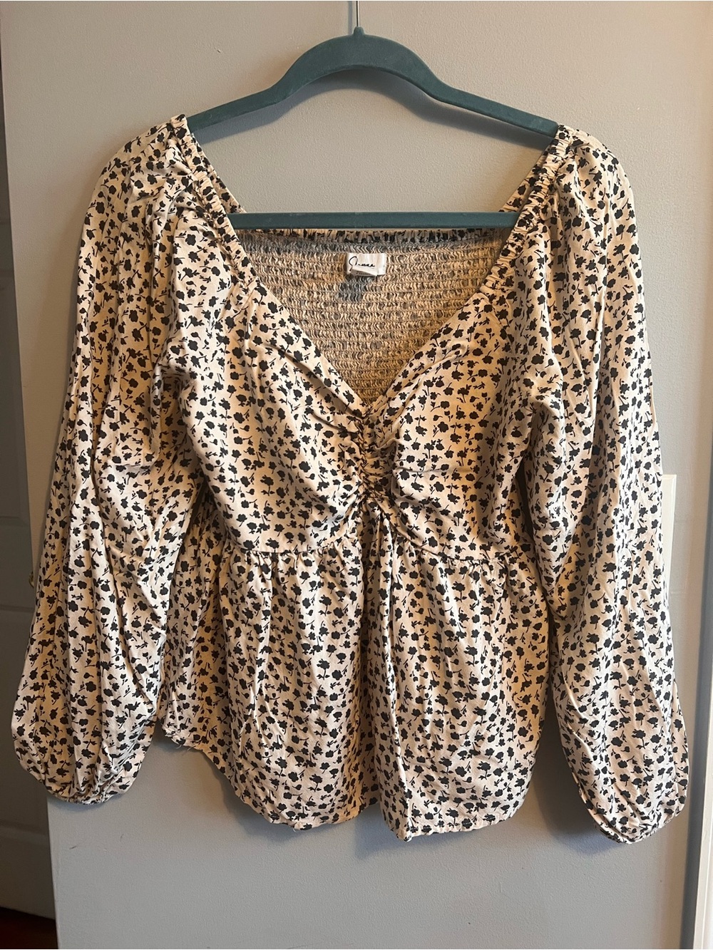 Japna Cream Blouse with Black Floral Print